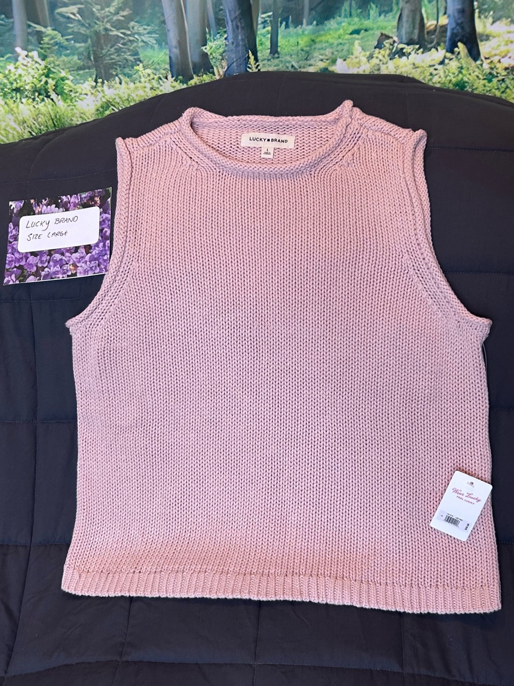 Lucky Brand Ribbed Knit Sleeveless Tank in Light Pink
